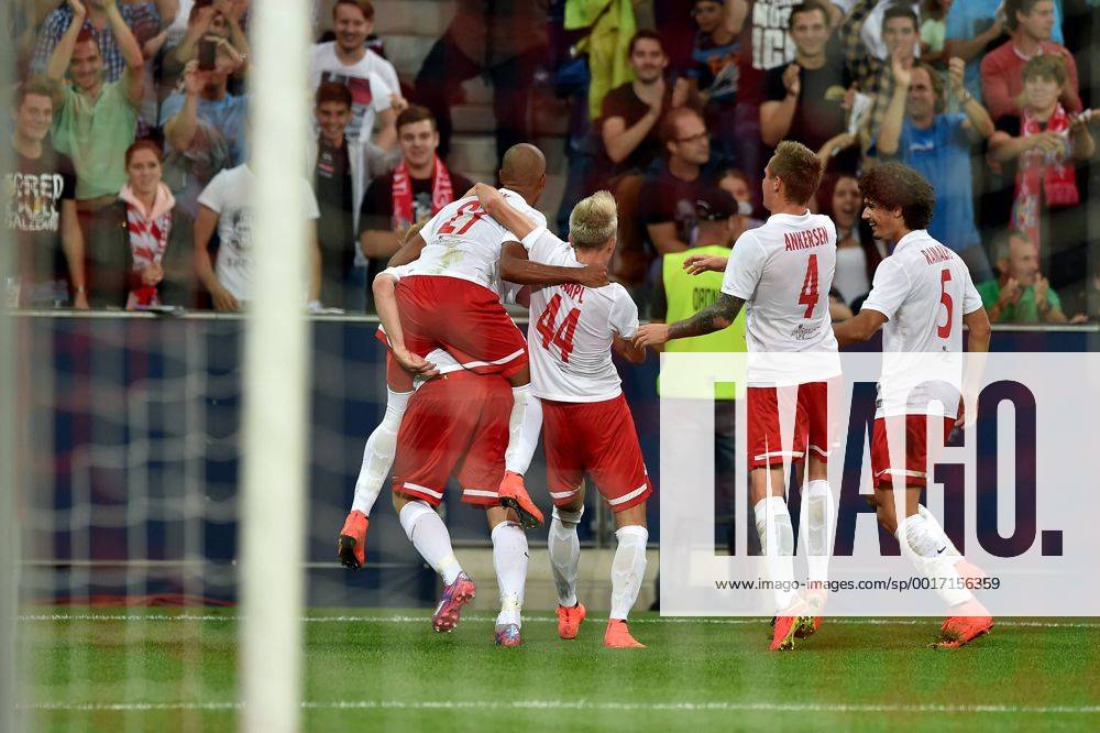 SOCCER - CL, RBS vs Qarabag SALZBURG,AUSTRIA,06.AUG.14 - SOCCER - UEFA Champions League, qualifying, Red Bull Salzburg vs Qarabag Agdam FK. Image shows the rejoicing of RBS.