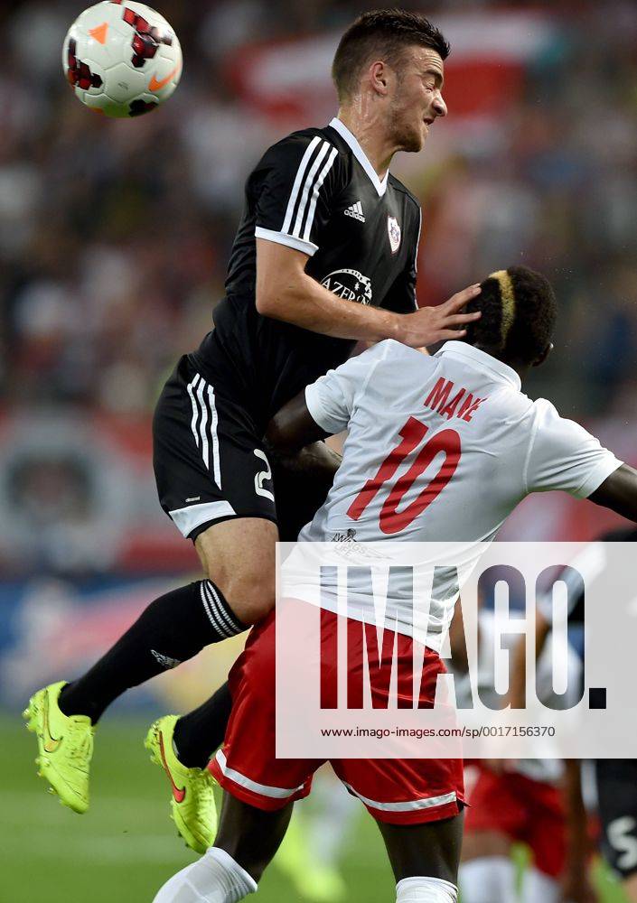 SOCCER - CL, RBS vs Qarabag SALZBURG,AUSTRIA,06.AUG.14 - SOCCER - UEFA Champions League, qualifying, Red Bull Salzburg vs Qarabag Agdam FK. Image shows Qara Qarayev (Qarabag) and Sadio Mane (RBS).