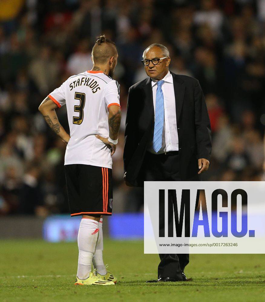 Fulham s Felix Magath talks to Konstantinos Staffylidis - Sky Bet Championship - Fulham vs Wolverhampton Wanderers - Craven Cottage - London - England - 20th August 2014 - Picture David Klein Sportimage .