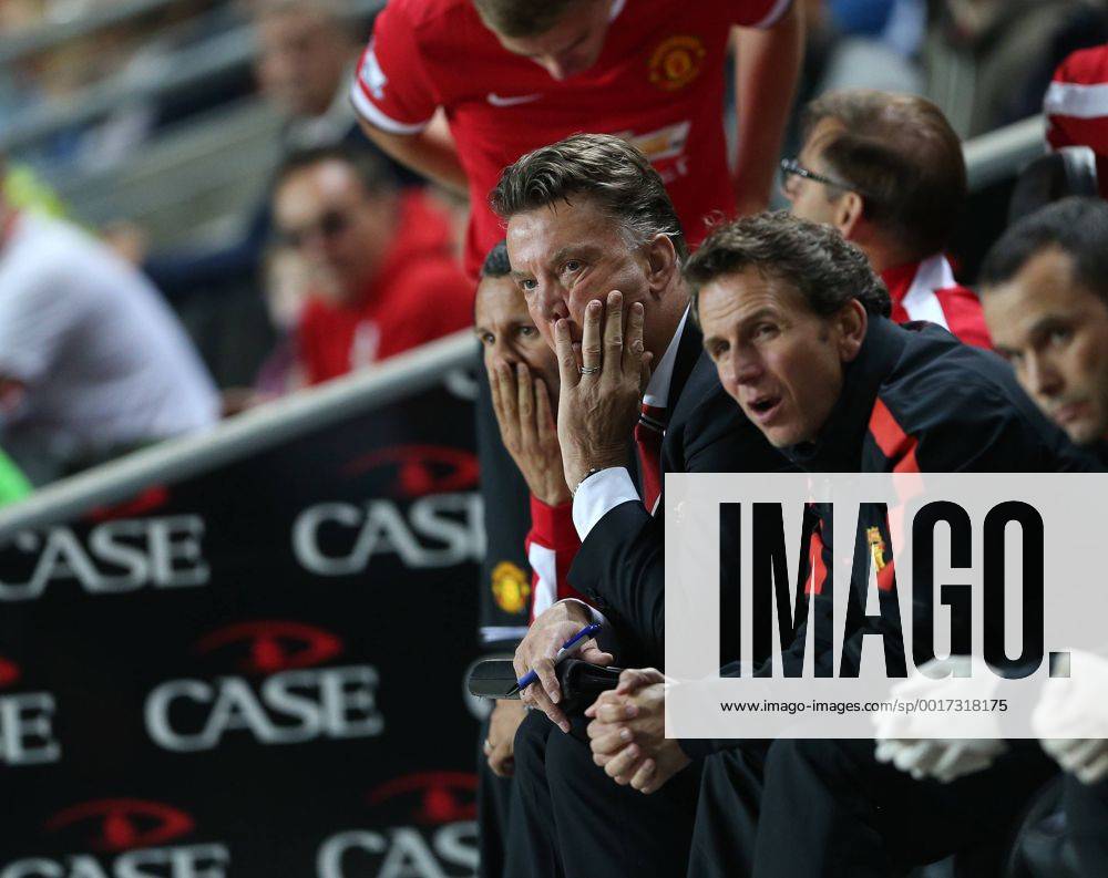 Manchester United s Louis Van Gaal looks on dejected - Capital One Cup, Second Round - Milton Keynes Dons FC vs Manchester United (ManU) - Milton Keynes - England - 26th August 2014 - .