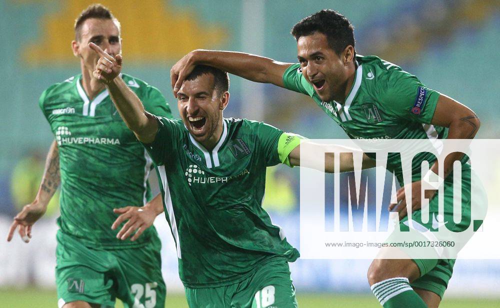 Sofia - PFC Ludogorets Razgrad FC Steaua Bukarest - UEFA play off champions league men s football Wanderson(r) with Svetoslav Dyakov (L) PFC Ludogorets celebrate goal in 90 minute of the match