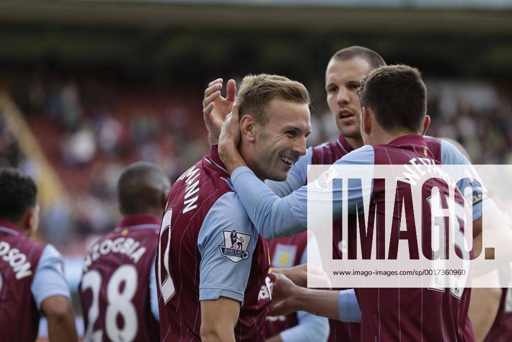 Andreas Weimann of Aston Villa celebrates scoring the second goal of the game - Football - Aston Villa v Hull City - Barclays Premiership - Villa Park Birmingham - Season 14 15 - 31 8 14 - .