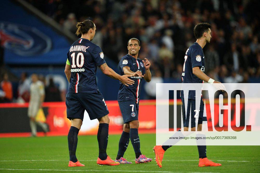 Lucas (PSG) - Zlatan Ibrahimovic (PSG) FOOTBALL : Paris Saint-Germain vs AS Saint Etienne - Ligue 1 - 31 08 2014 AnthonyBIBARD FEP Panoramic