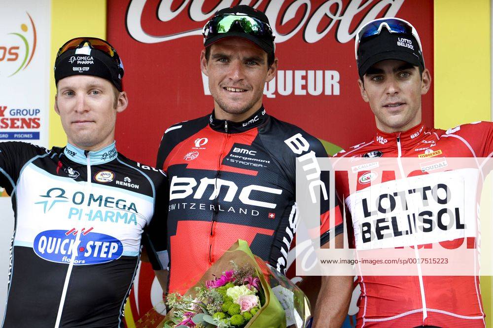 - NAMUR, BELGIUM: Belgian Jan Bakelants of team Omega Pharma - Quick Step, Belgian Greg Van Avermaet of BMC Racing Team and French Tony Gallopin of Lotto - Belisol celebrate on the podium after the 54th edition of the Grand Prix de Wallonie one day cycling race, 198,2 km from Chaudfontaine to Namur citadel, Wednesday 17 September 2014. DIRKxWAEM premiumd 19090225