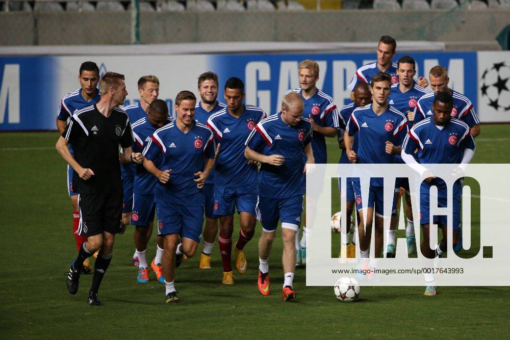 Players of Ajax FC practice before the game against Apoel in Nicosia on Sep 29,2014