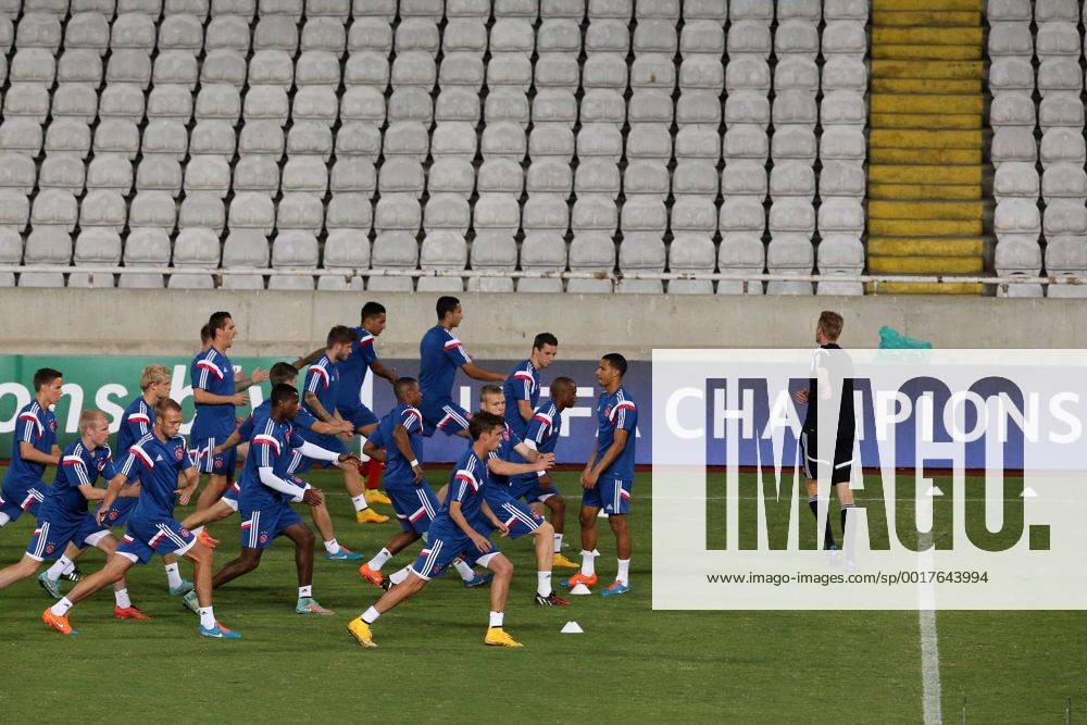 Players of Ajax FC practice before the game against Apoel in Nicosia on Sep 29,2014