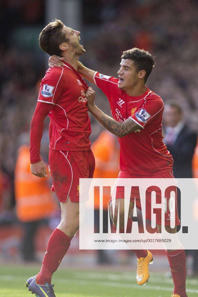 Adam Lallana of Liverpool celebrates his opening goal - FC Liverpool vs. West Bromwich Albion - Barclay s Premier League - Anfield - Liverpool - 04 10 2014 .
