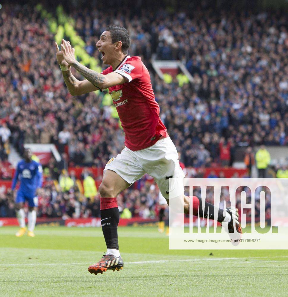 Angel di Maria of Manchester United celebrates his opening goal - Manchester United vs. Everton - Barclay s Premier League - Old Trafford - Manchester - 04 10 2014 Pic Philip Oldham Sportimage .
