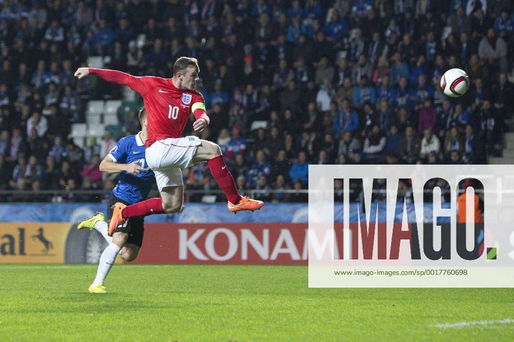 Wayne Rooney of Manchester United sends a volley just wide - Estonia vs. England - UEFA Euro 2016 Qualifier - A. Le Coq Arena - Tallinn - 12 10 2014 Pic Philip Oldham Sportimage .