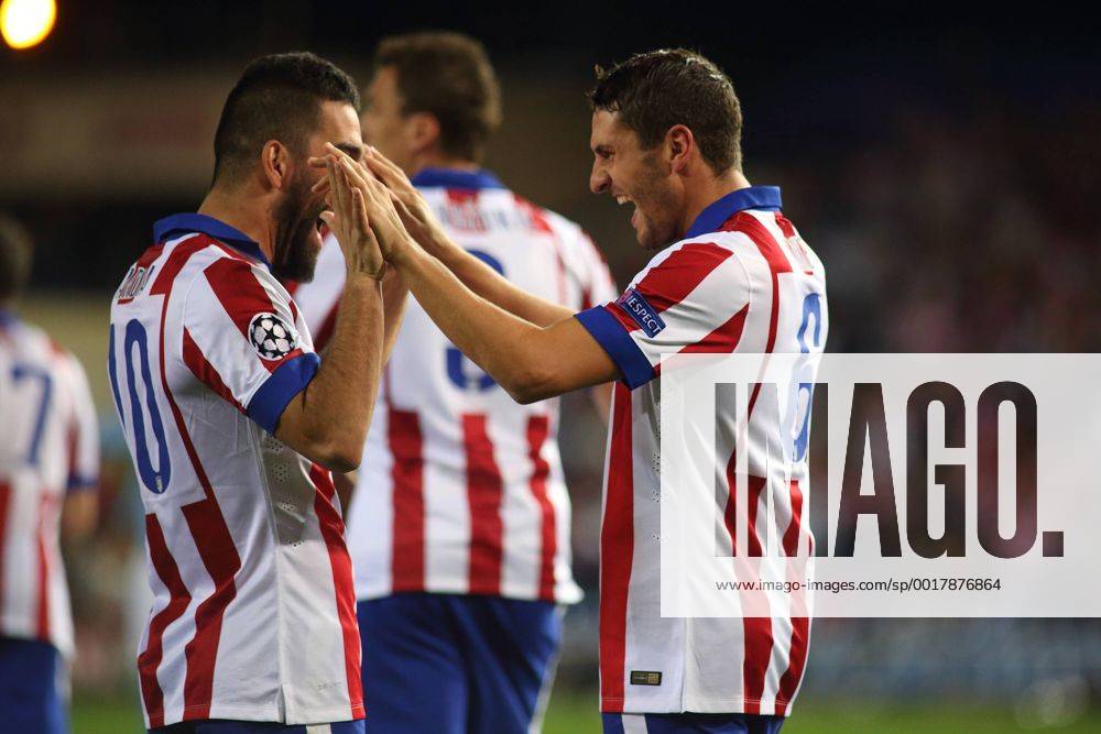 Madrid, Spain. 22th October 2014: Koke Resurreccion midfielder from Atletico de Madrid, celebrating after scoring during the UEFA Champions League group stage against Malmö FF at the Vicente Calderon stadium. (Photo: IvanAbanadesMedina).