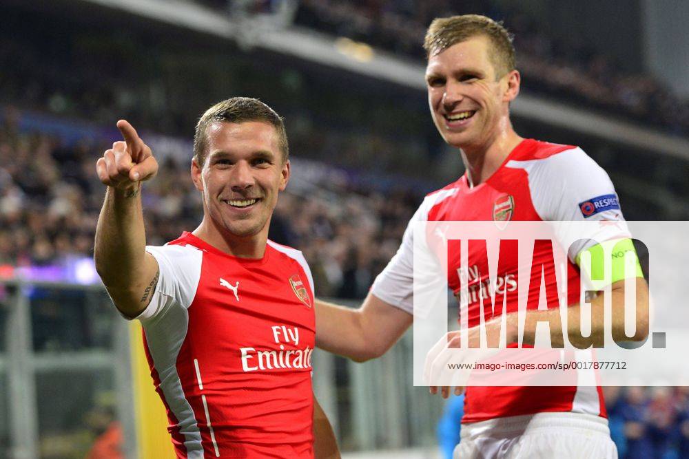 Lukas Podolski of Arsenal celebrates scoring 1-2 FOOTBALL : Anderlecht vs Arsenal - Ligue des Champions - 3e journee - Gr D - 22 10 2014 Photonews Panoramic