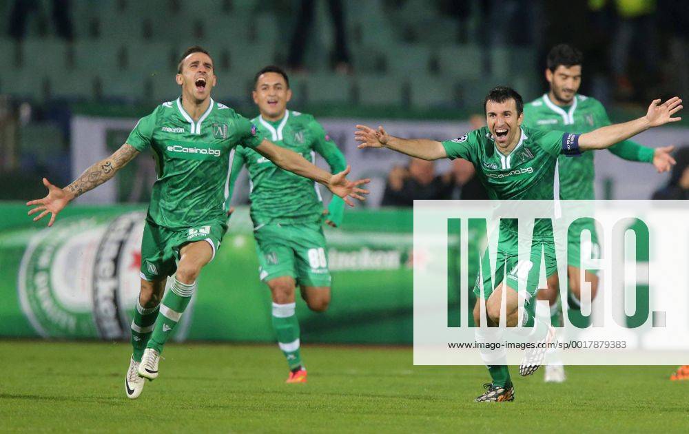 Sofia(Bulgaria) PFC Ludogorets - FC Basel UEFA Champions League men s football Yordan Minev(L) with Svetoslav Dyakov(r) PFC Ludogorets celebrate first goal on the match :Stringer