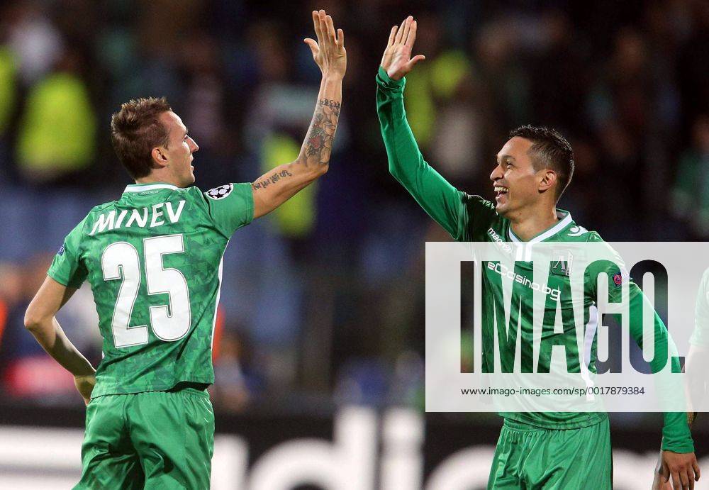 Sofia(Bulgaria) PFC Ludogorets - FC Basel UEFA Champions League men s football Marcelinho(r) and Yordan Minev(L)PFC Ludogorets celebrate victory after match :Stringer