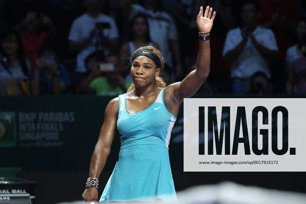 (CHINA OUT) Serena Williams of the United States reacts in the semifinal match during the BNP Paribas WTA Tennis Damen Finals at Singapore Sports Hub on October 25, 2014 in Singapore. CFP458935205
