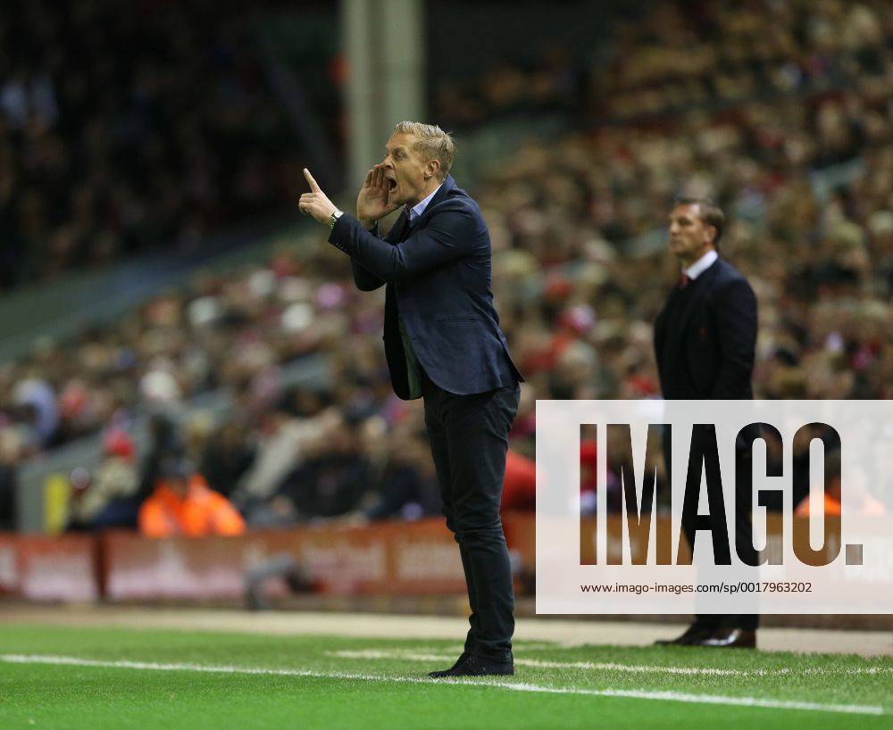 Swansea s Gary Monk in action League Cup Fourth Round- Liverpool vs Swansea City - Anfield - England - 28th October 2014 - Picture David Klein Sportimage .