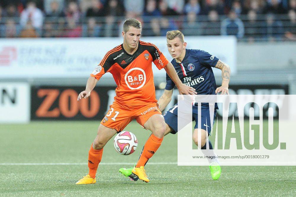 Valentin lavigne (Lorient) Lucas Digne (PSG) FOOTBALL : Lorient vs PSG - Ligue 1 - 01 11 2014 N.LeGouic FEP Panoramic
