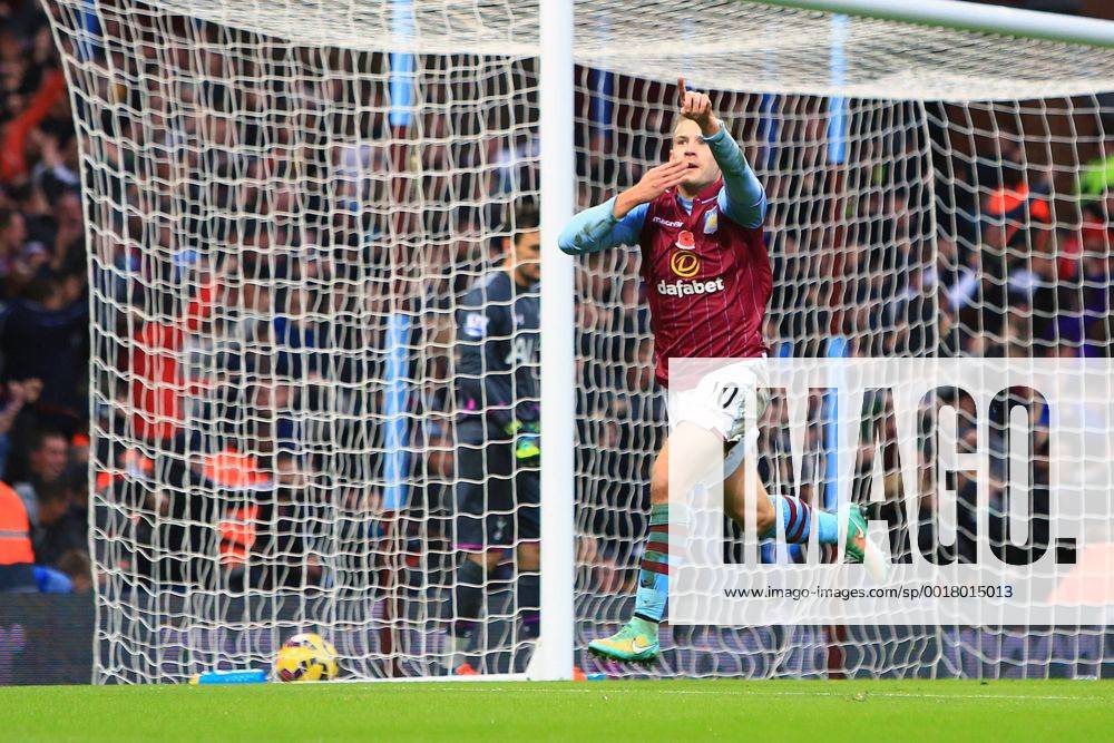 Andreas Weimann of Aston Villa celebrates scoring the opening goal - Aston Villa vs. Tottenham Hotspurs - Barclay s Premier League - Villa Park - Birmingham - 02 11 2014 Pic Philip Oldham Sportimage .