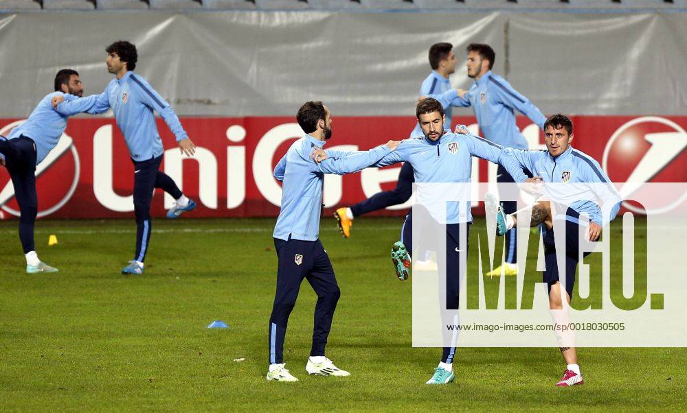 Atletico Madrid training session in Malmoe. In this picture, Juanfran, Gabi and Cebolla (Cristian Rodriguez). xPABLOGARCIAx