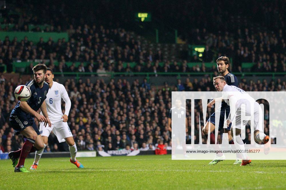 England s Wayne Rooney scoring his sides second goal - International Friendly - Scotland vs England- Celtic Park - Glasgow - Scotland - 18th November 2014 - Picture David Klein Sportimage .