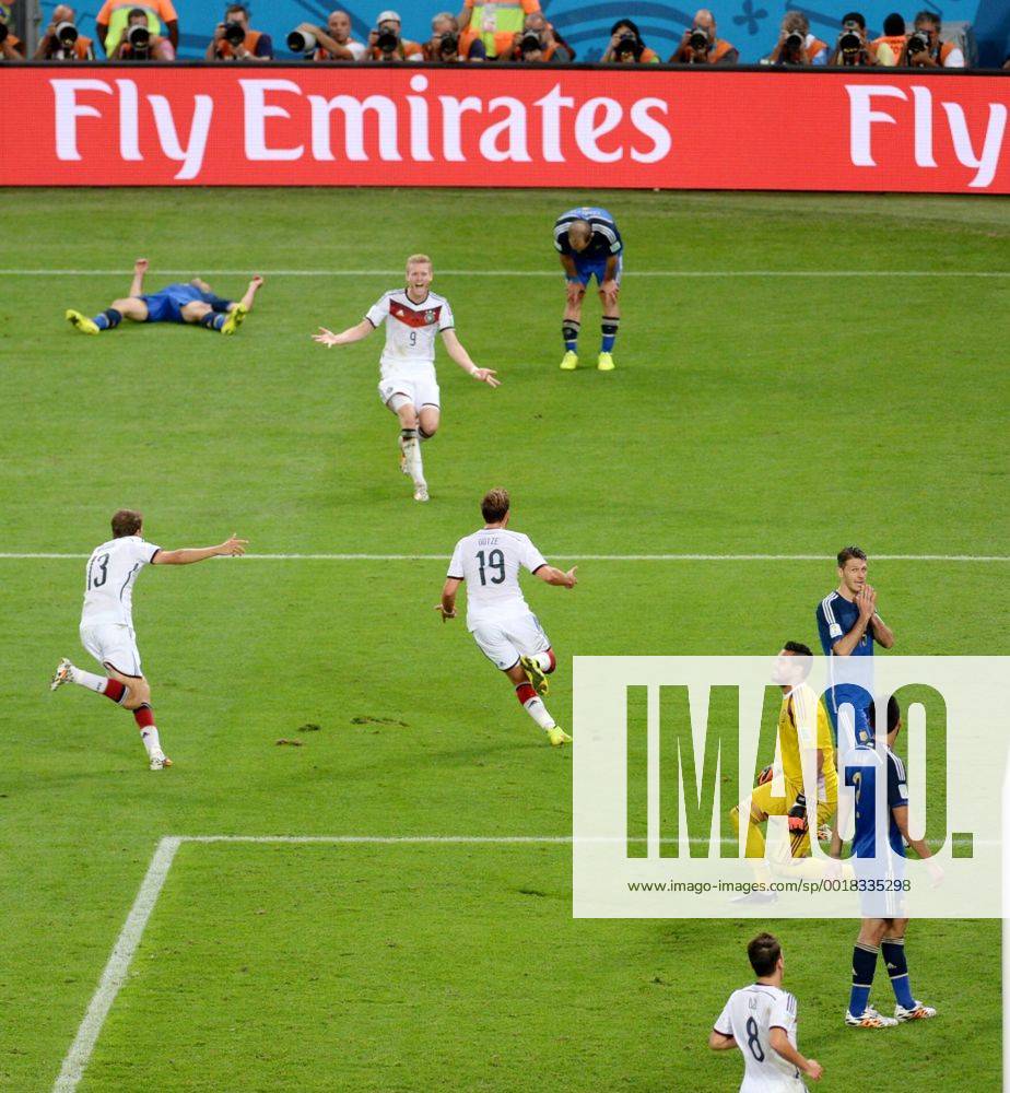 World Cup 2014: Argentina vs Germany Rio de Janiero Brazil 13th July 2014 World Cup final 2014 Argentina vs Germany Mario Götze scores the only goal of the game. Andre Schürrle