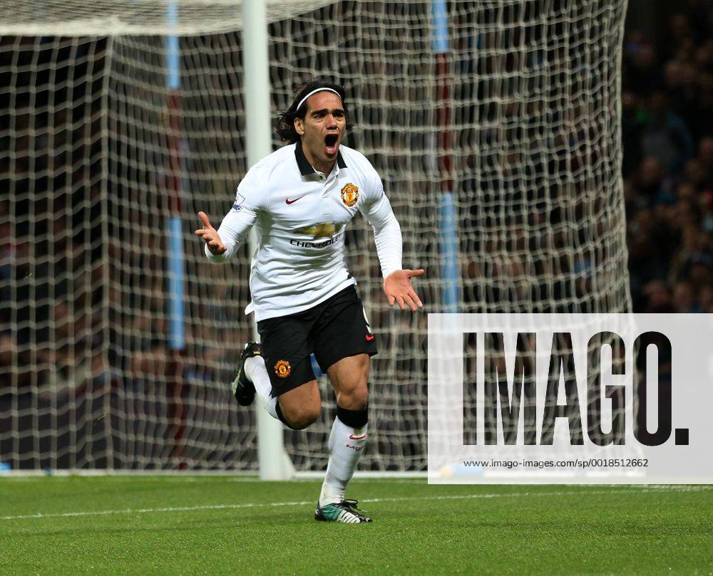Manchester United ManU s Radamel Falcao celebrates scoring his sides opening goal Barclays Premier League - Aston Villa vs Manchester United - Villa Park - England - 19th December 2014 - Picture DavidKlein Sportimage .