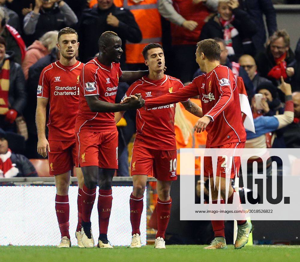 Liverpool s Philippe Coutinho celebrates scoring his sides opening goal Barclays Premier League - Liverpool vs Arsenal - Anfield - England - 21st December 2014 - Picture David Klein Sportimage .