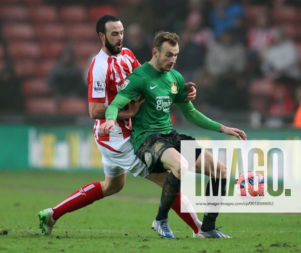 Marc Wilson of Stoke City tussles with Wes York of Wrexham - FA Cup Third Round - Stoke City vs Wrexham - Britannia Stadium - Stoke on Trent - England - 4th January 2015 - Picture Simon Bellis Sportimage .