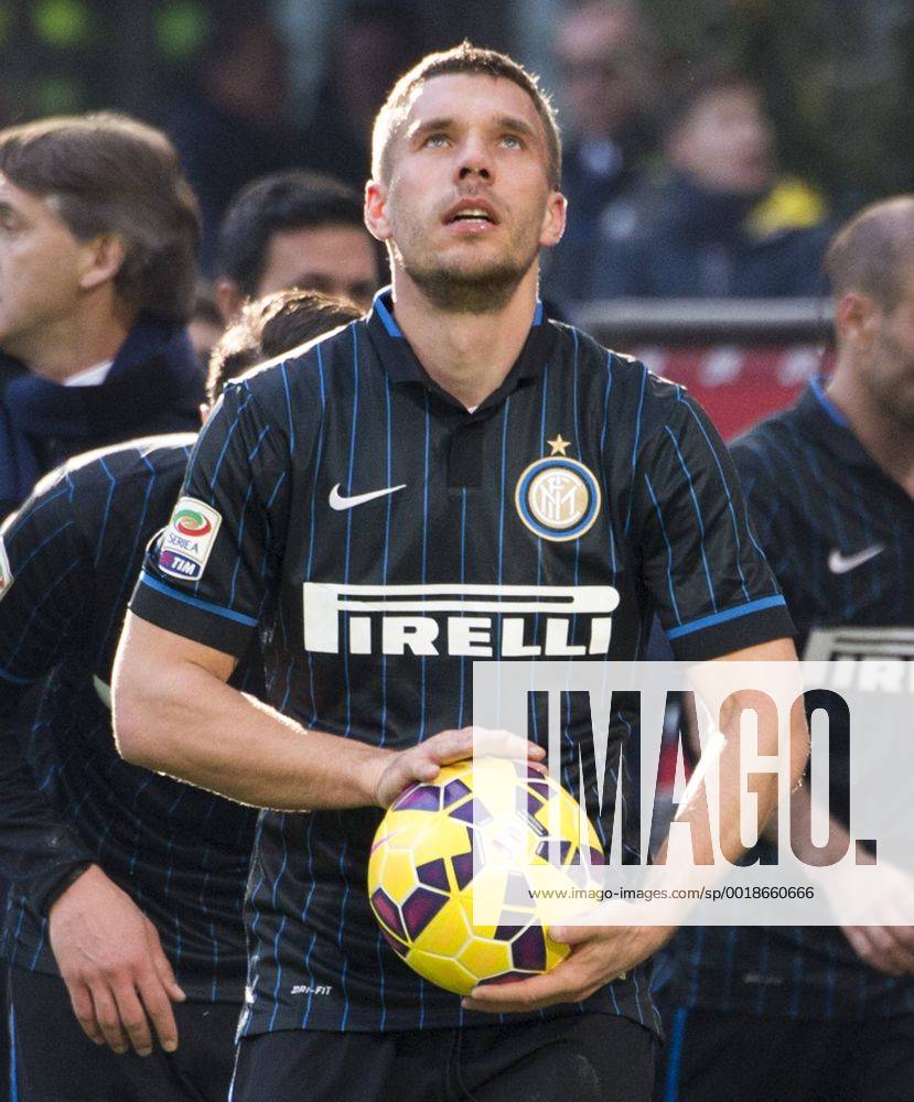 PODOLSKI Lukas Team Inter Mailand Italienische Fussball Liga serie A Inter-Genua 3 : 1 mit Lukas Podolski am 11.Januar 2015 im Meazza Stadion in Mailand