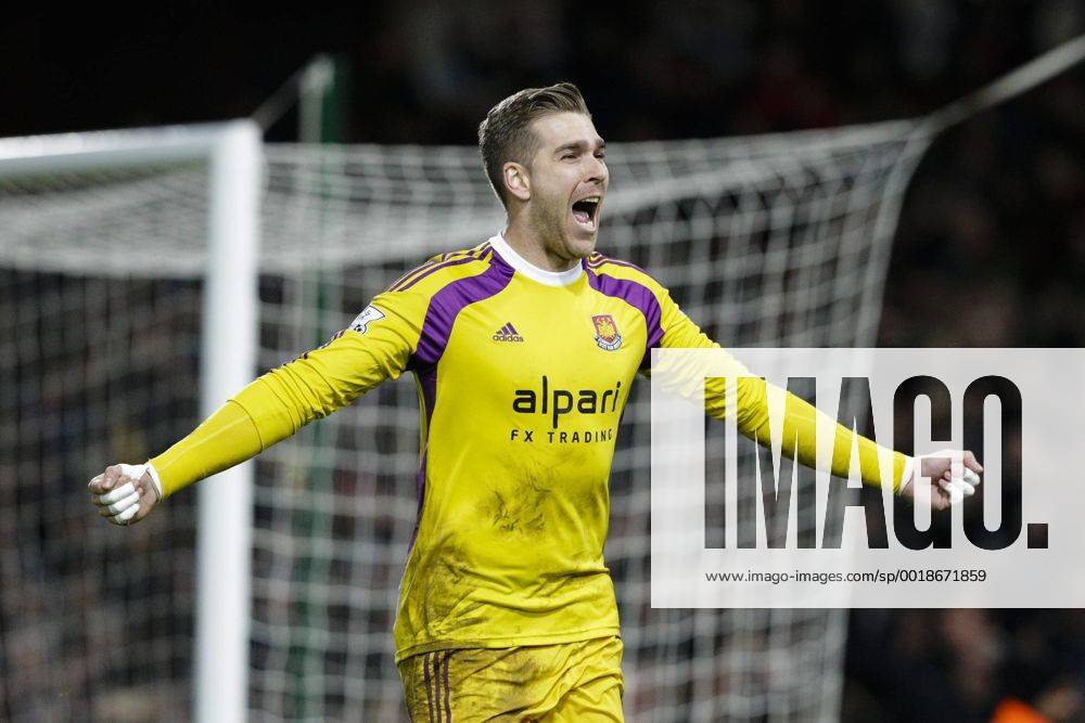 London, England. FA Cup Third Round Replay. West Ham versus Everton. West Ham United s Adrian celebrates scoring the winning penalty after the shoot-out went to sudden death Mercerx ActionPlus11589069