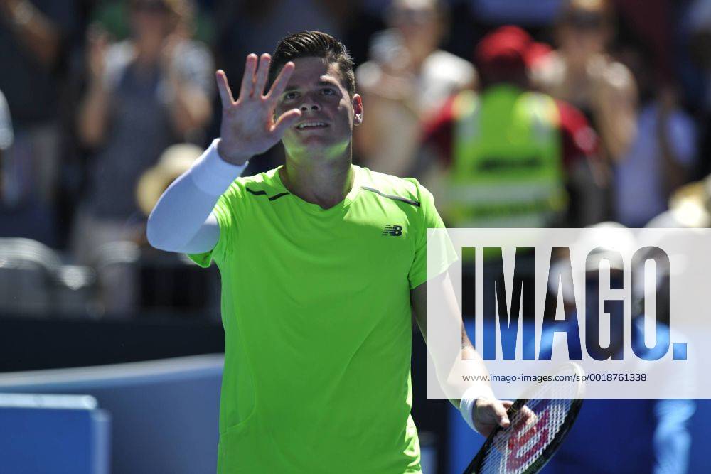 Australian Open Tennis from Melbourne Park. Milos Raonic of Canada celebrates after winning his match against Benjamin Becker of Germany on day six of the 2015 Australian Open at Melbourne Park, Melbourne, Australia. Limx ActionPlus11591822