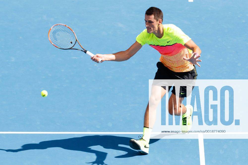 Bernard Tomic (AUS) in action in a 4th round match on day seven of the 2015 Australian Open grand slam tennis tournament at Melbourne Park in Melbourne, Australia. . Tennis 2015: Australian Open JAN 25 - ZUMAc04_
