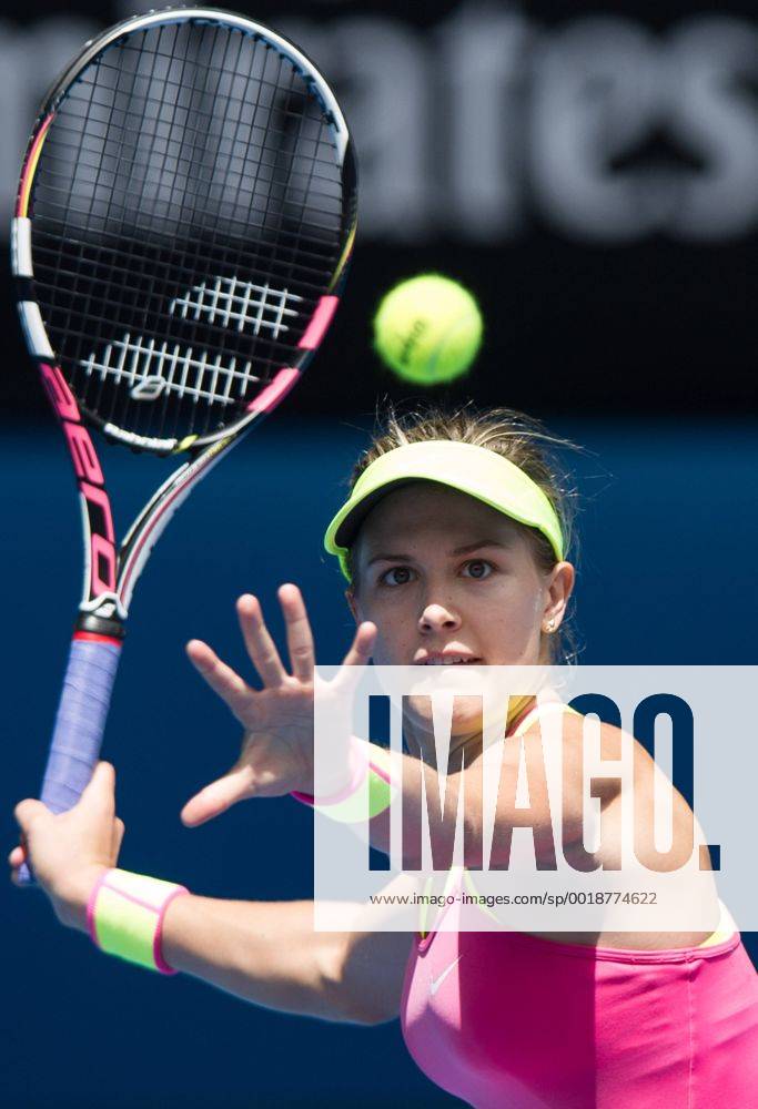 -- MELBOURNE, Jan. 25, 2015 -- Eugenie Bouchard of Canada competes during the women s singles fourth round match at the Australian Open tournament in Melbourne, Australia, Jan. 25, 2015. . ) (SP)AUSTRALIA-MELBOURNE-TENNIS-AUSTRALIAN OPEN-DAY 7 BaixXue