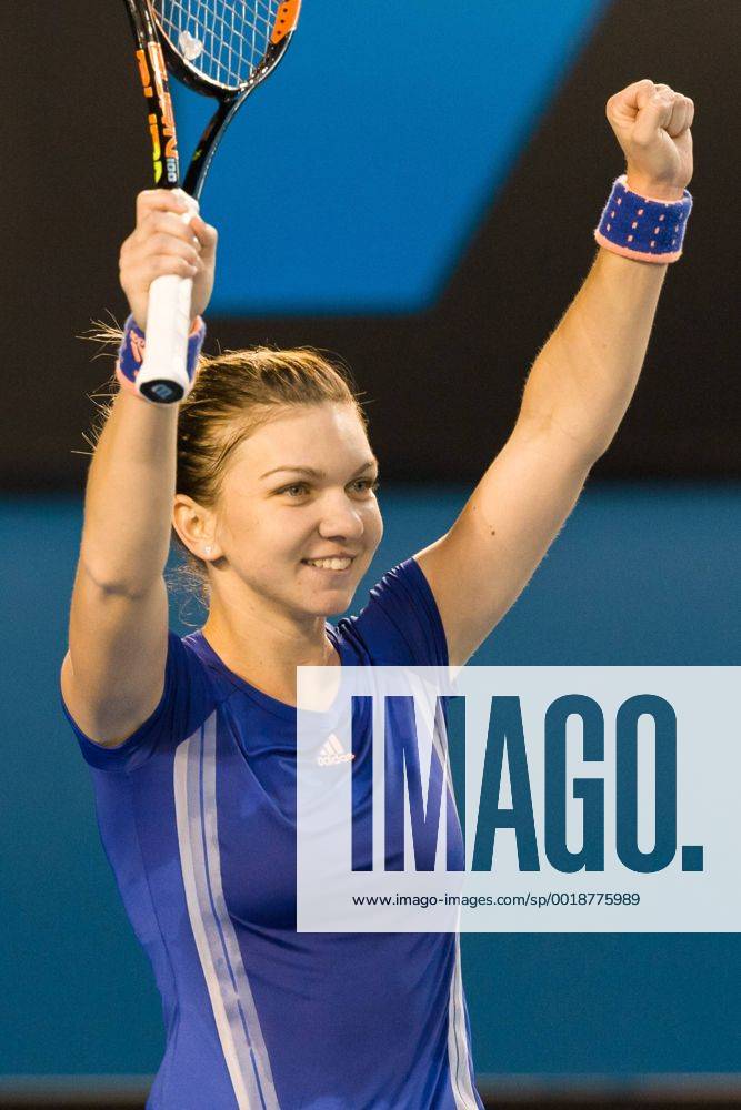 3rd seed Simona Halep (ROU) celebrates her win in a 4th round match on day seven of the 2015 Australian Open grand slam tennis tournament at Melbourne Park in Melbourne, Australia. Tennis 2015: Australian Open JAN 25 - ZUMAc04_