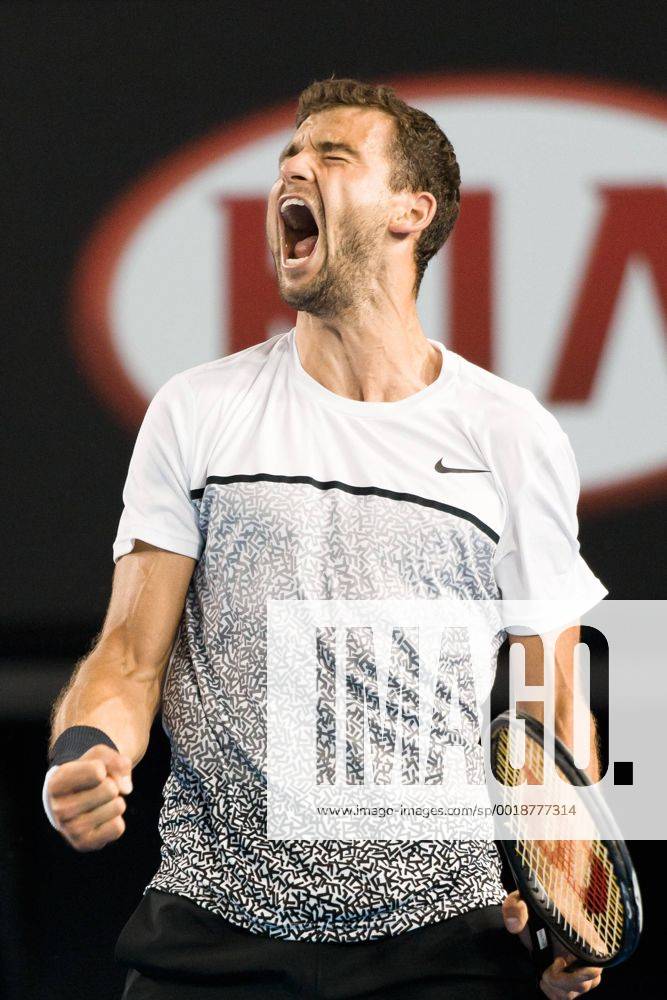 10th seed Grigor Dimitrov (BUL) reacts after winning a game in the second set during a 4th round match on day seven of the 2015 Australian Open grand slam tennis tournament at Melbourne Park in Melbourne, Australia. Tennis 2015: Australian Open JAN 25 - ZUMAc04_