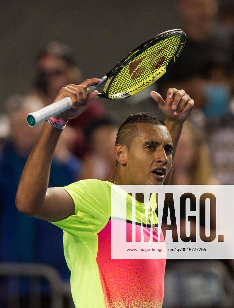 -- MELBOURNE, Jan. 25, 2015 -- Nick Kyrgios of Australia celebrates after winning his men s singles fourth round match on day seven of 2015 Australian Open tennis tournament at Melbourne Park in Melbourne, Australia, Jan. 25, 2015. BaixXue