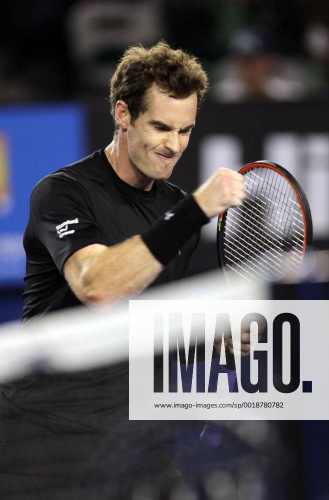 (150125) -- MELBOURNE, Jan. 25, 2015 -- Andrew - Andy - Murray of Britain celebrates during his men s singles fourth round match on day seven of 2015 Australian Open tennis tournament at Melbourne Park in Melbourne, Australia, Jan. 25, 2015. JinxLinpeng