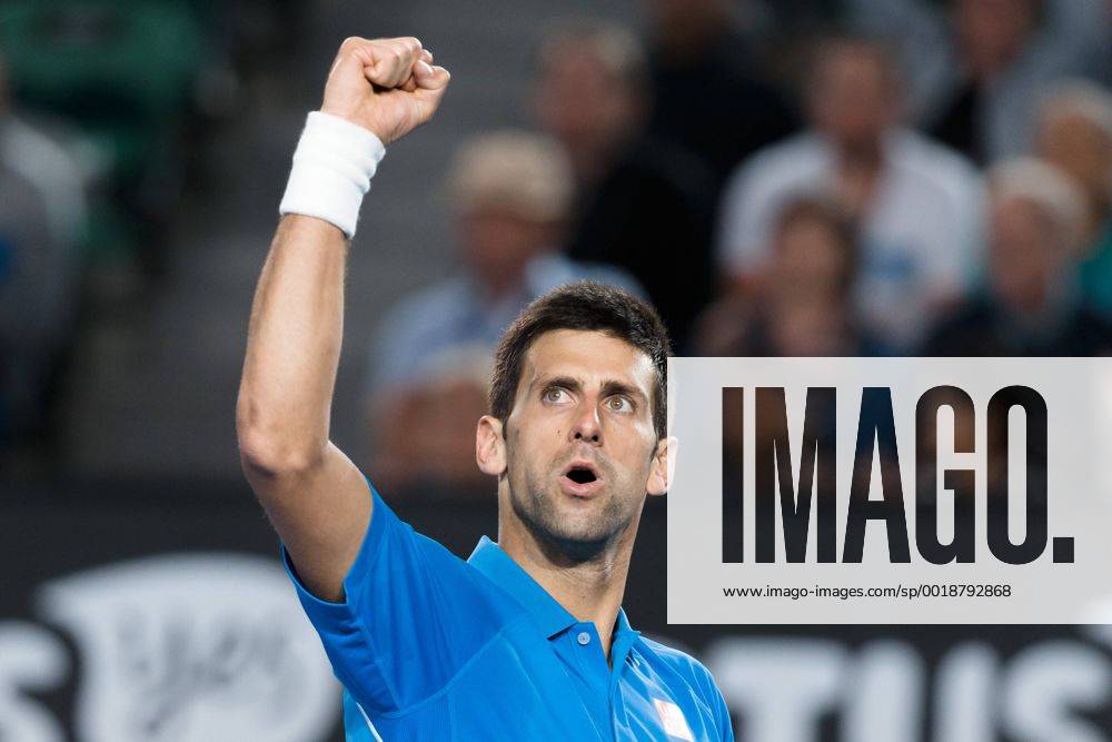 1st seed Novak Djokovic (SRB) reacts after winning a game in a 4th round match on day eight of the 2015 Australian Open grand slam tennis tournament at Melbourne Park in Melbourne, Australia. . Tennis 2015: Australian Open JAN 26 - ZUMAc04_