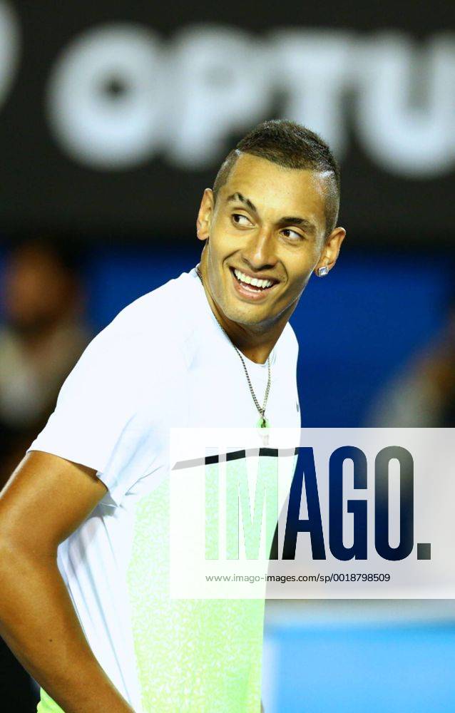 (CHINA OUT) Nick Kyrgios of Australia reacts in his quarterfinal match during day nine of the 2015 Australian Open at Melbourne Park on January 27, 2015 in Melbourne, Australia. CFP462380673