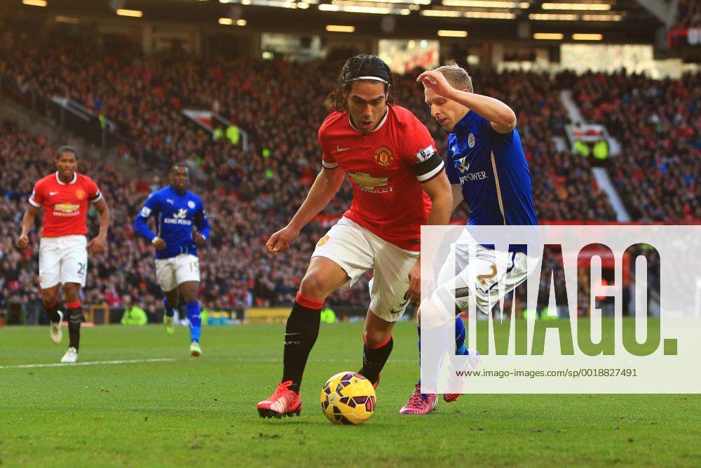 Radamel Falcao of Manchester United ManU passes Leicester s Ritchie De Laet - Manchester United vs. Leicester City - Barclay s Premier League - Old Trafford - Manchester - 31 01 2015 .