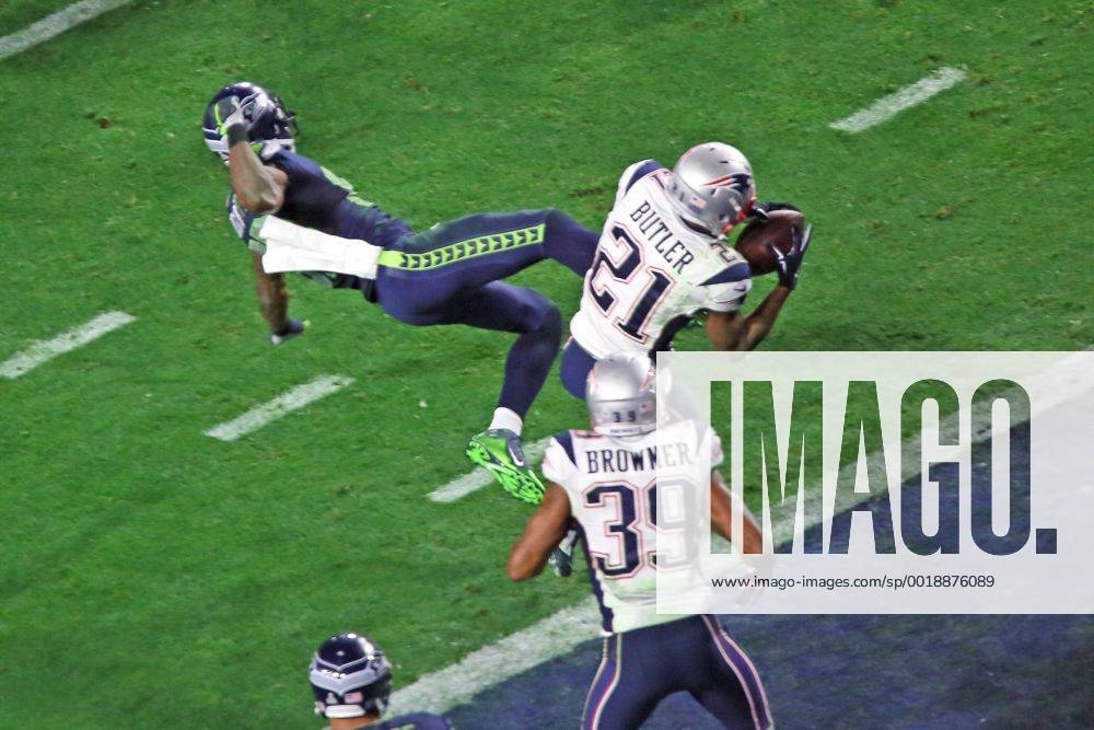 Interception Malcolm Butler (Patriots) kurz vor dem Ende - Super Bowl XLIX, Seattle Seahawks vs. New England Patriots, University of Phoenix Stadium, Phoenix