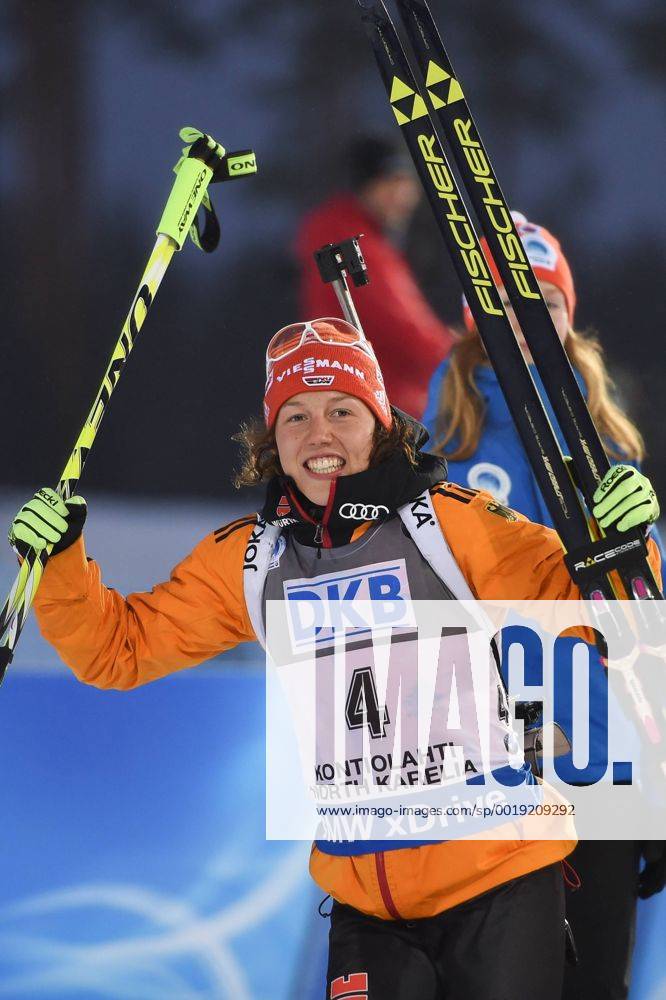 KONTIOLAHTI, FINLAND. MARCH 8, 2015. Biathlete Laura Dahlmeier of Germany reacts as she wins silver in the 2015 IBU Biathlon World Championships women s 10km pursuit in Kontiolahti, Finland. Yevgeny Tumashov TASS RE15DD7D