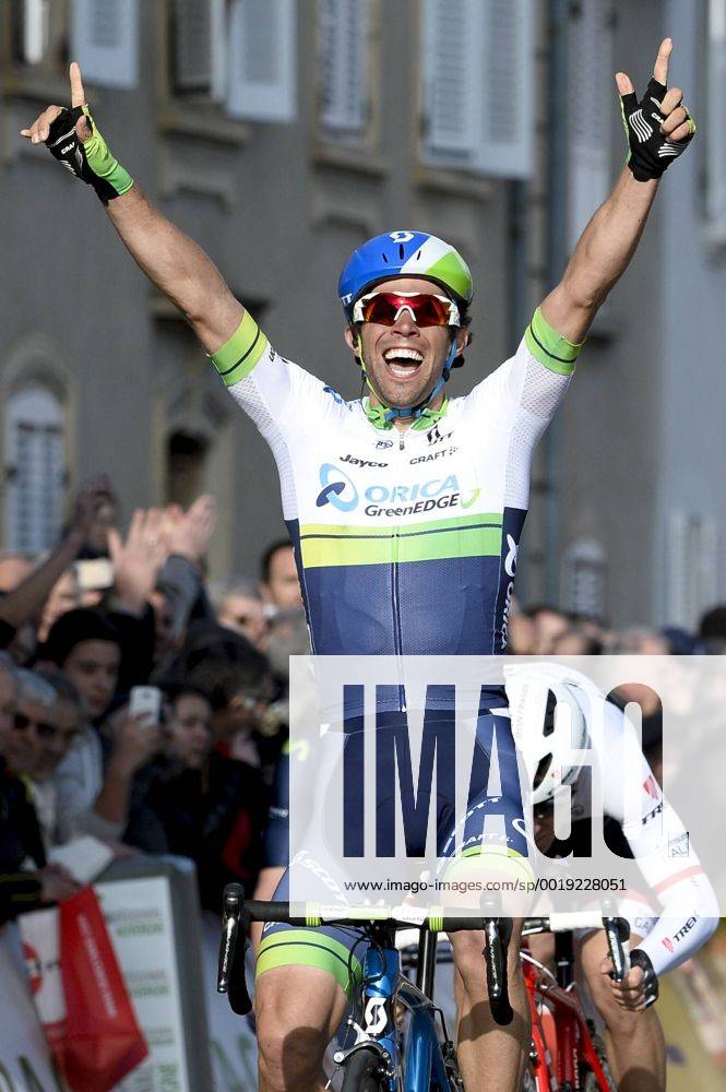 - SAINT-POURCAIN-SUR-SIOULE, FRANCE: Australian Michael Matthews of Orica GreenEDGE celebrates as he crosses the finish line to win stage 3 on the fourth day of the 73rd edition of Paris-Nice cycling race, 179 km from Saint-Amand-Montrond to Saint-Pourcain-sur-Sioule, France, Wednesday 11 March 2015. DIRKxWAEM x04584589x
