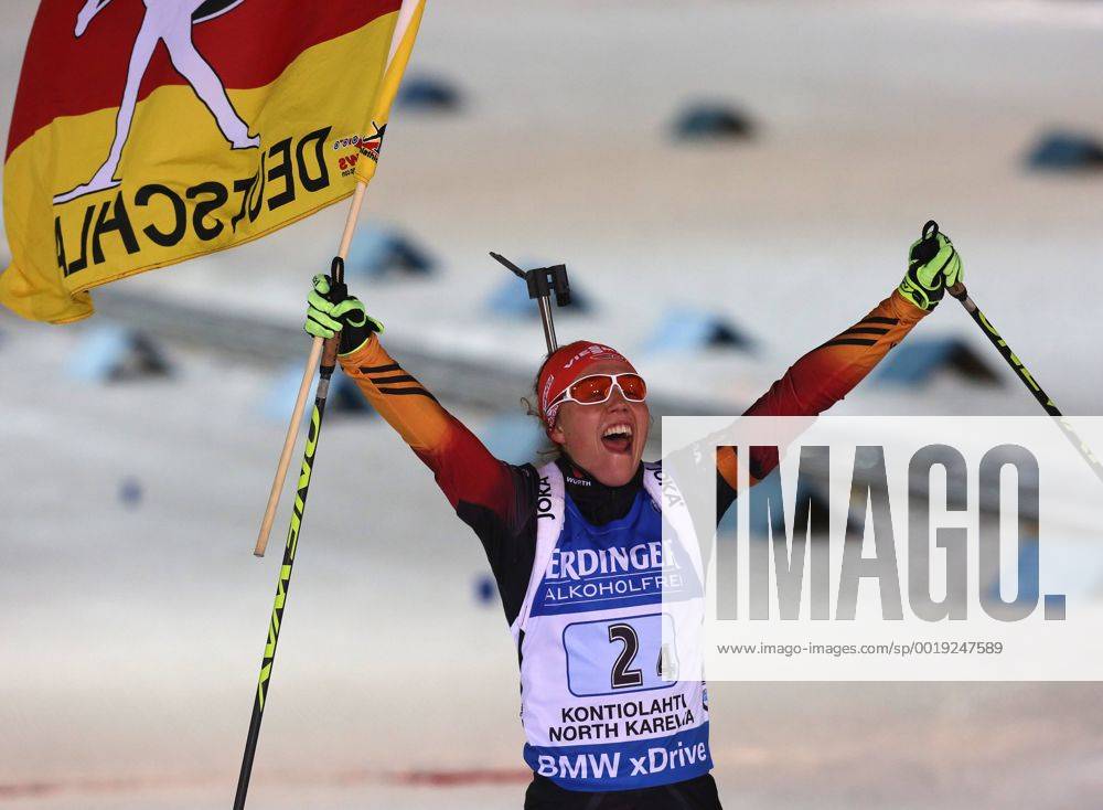 BIATHLON - IBU WC Kontiolahti 2015 KONTIOLAHTI,FINLAND,13.MAR.15 - BIATHLON - IBU World Championships, relay 4x6km, ladies, award ceremony. Image shows Laura Dahlmeier (GER).