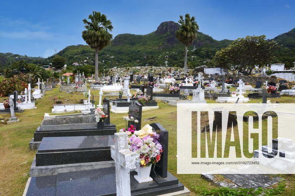 Country-specific Graves at the Cemetery the Capital Victoria, Island mahe, seychelles, Africa