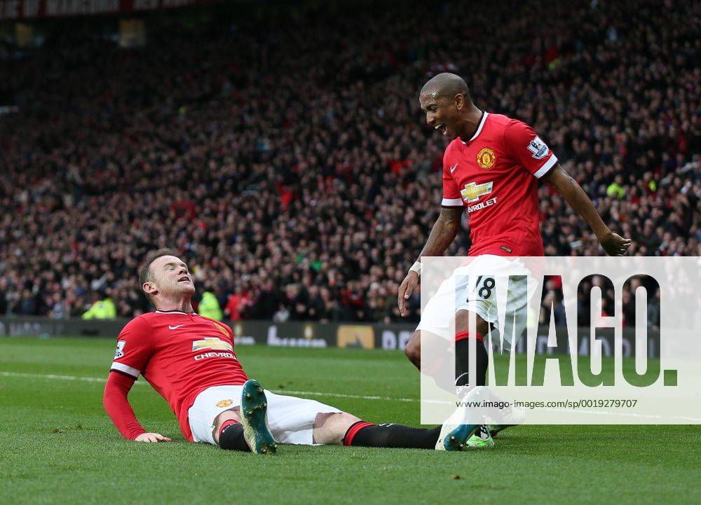 Wayne Rooney of Manchester United ManU celebrates scoring the third goal with a reference to a story that he had been knocked out in his kitchen while play boxing - Barclays Premier League - Manchester Utd vs Tottenham - Old Trafford Stadium - Manchester - England - 15th March 2015 - Picture Simon Bellis Sportimage .