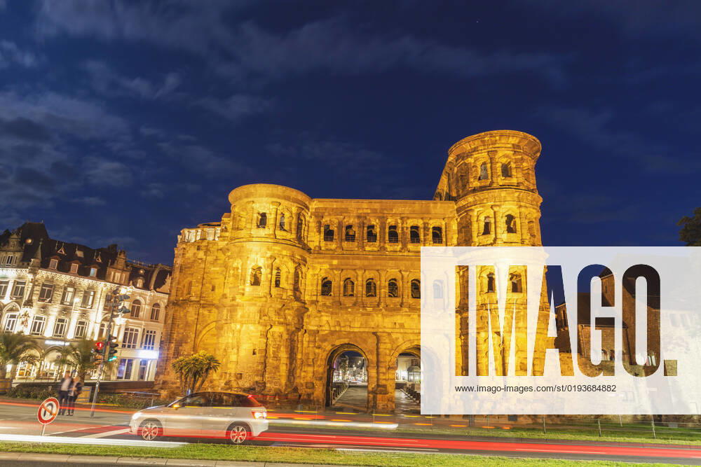Porta Nigra in Trier at night. Trier, Rhineland-Palatinate, Germany. , 36528238.jpg, Europe, Frankfurt, Germany, Hesse, Porta Nigra, Rhineland-Palatinate, Roman, Town, Trier, arch, architecture, church, city, cityscape, day, downtown, dusk, evening, gate, house, illuminated, landmark, landscape, night, outdoors, panorama, reflection, sky, skyline, spring, street, sunny, sunrise, sunset, travel, twilight