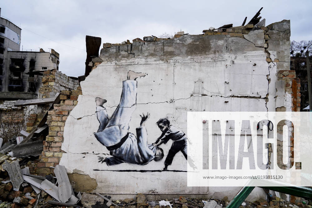 Banksy Graffiti Appeared On Several Destroyed Buildings In The Kyiv Region Graffiti in the city of Borodyanka, Ukraine, on November 12, 2022. In the cities of the Kyiv region affected by the Russian aggression in the spring of 2022, graffiti, probably by Banksy, appeared. Borodyanka Ukraine