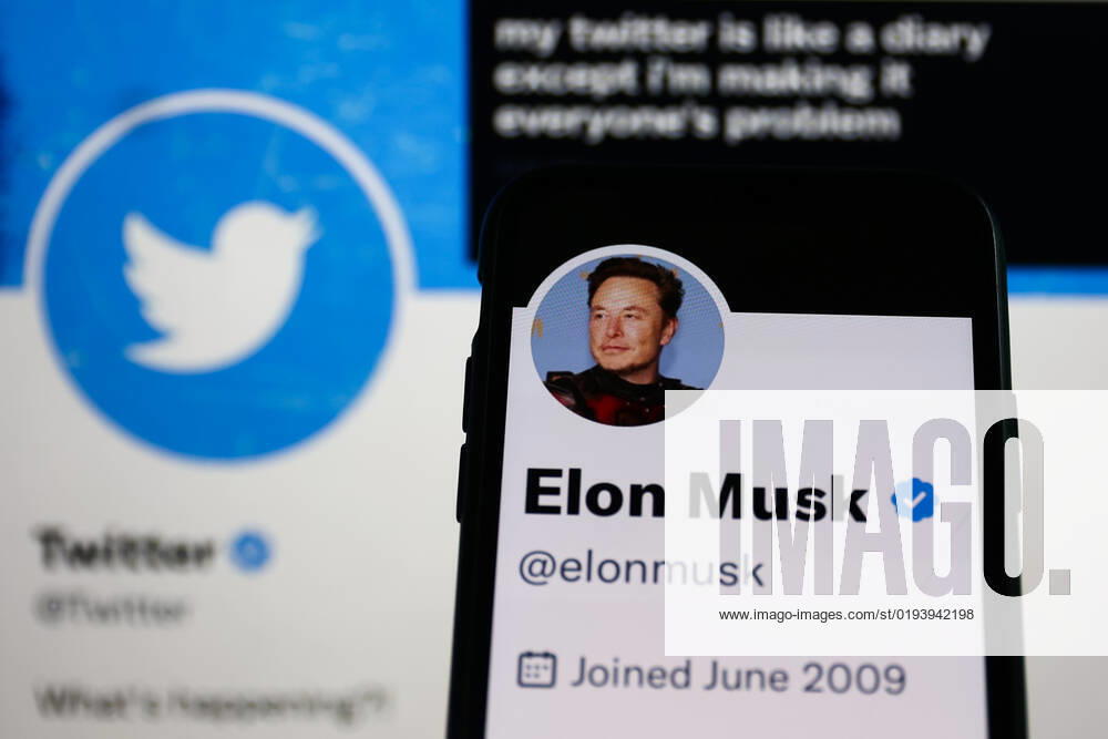 Twitter And Mastodon Photo Illustrations Elon Musk account on Twitter displayed on a phone screen and Twitter account on Twitter displayed on a laptop screen are seen in this illustration photo taken in Krakow, Poland on November 14, 2022. Krakow Poland