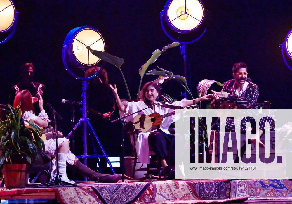 (L-R) Nicole Zignago, Carlos Vives, Silvana Estrada and Camilo perform onstage during the 23rd annual Latin Grammy Awards at the Michelob Ultra Arena at Mandalay Bay Resort and Casino in Las Vegas, Nevada on Thursday, November 17, 2022. LAV20221117036 JIMxRUYMEN