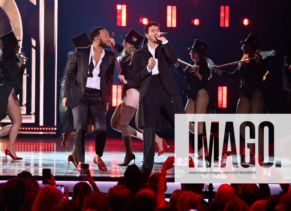 John Legend and Sebastián Yatra perform onstage during the 23rd annual Latin Grammy Awards at the Michelob Ultra Arena at Mandalay Bay Resort and Casino in Las Vegas, Nevada on Thursday, November 17, 2022. LAV20221117680 JIMxRUYMEN